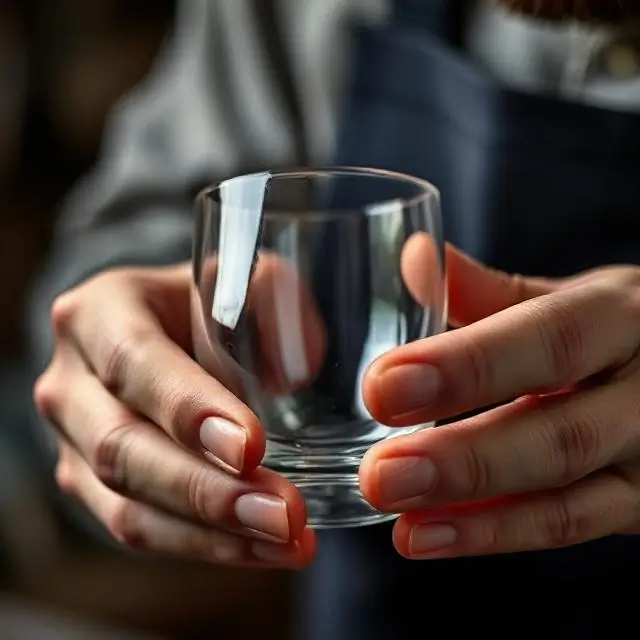 A close-up of a skilled artisan's hands carefully finishing a piece of glassware.
